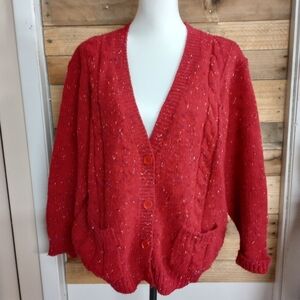 Vintage Red Button Front Cardigan with Pockets Wool Blend by Amanda Scott 1X